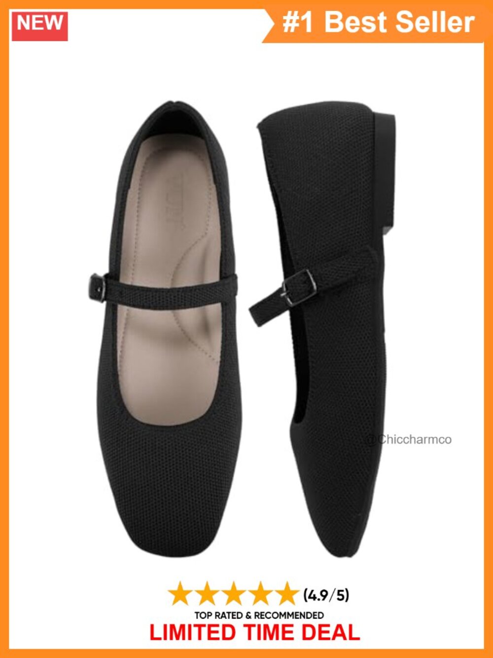 Knit Ballet Flats Square Toe Mary Jane Ankle Strap Arch Support Women's